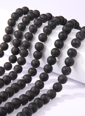 涛亚马逊4-12mm黑色琉璃散珠diy圆珠手串手链串珠磨砂玻璃珠