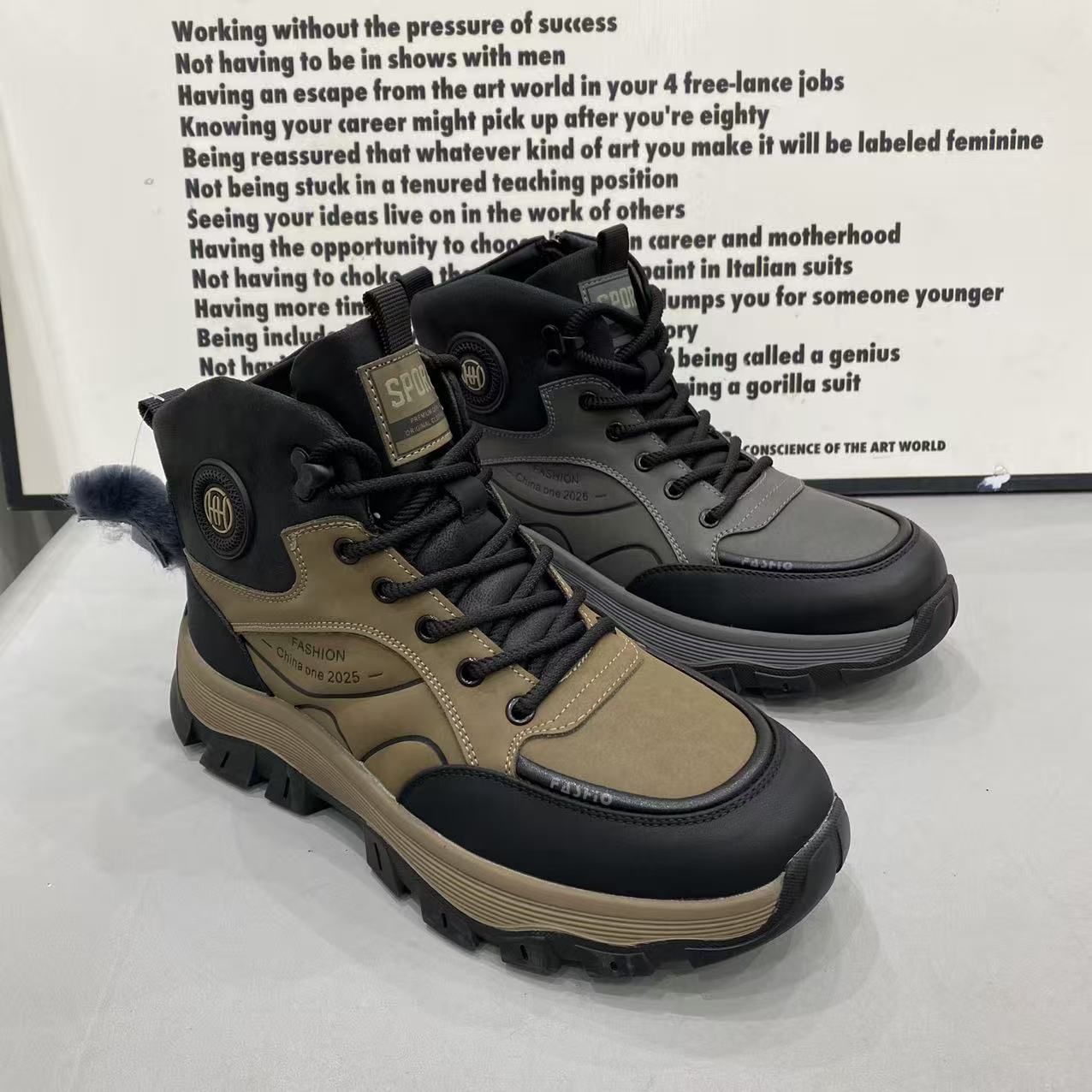 冬季新款男鞋真皮内里羊男高帮休闲鞋加棉保暖防滑底百搭舒适男鞋