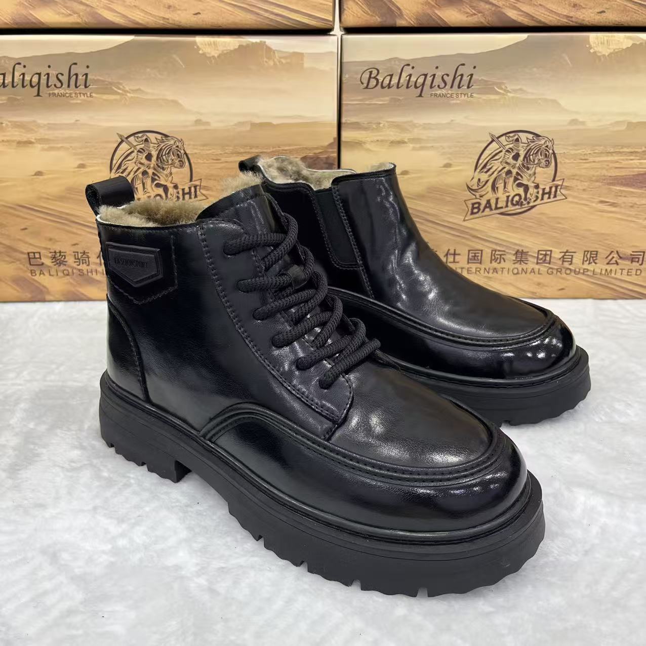 冬季新款男款真皮加棉高帮男鞋商务休闲男鞋时尚舒适保暖防滑底