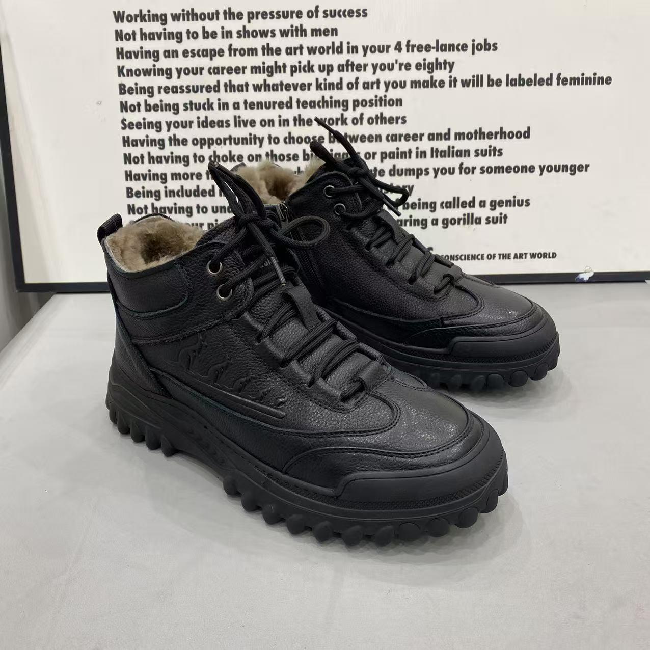 冬季新款男款牛皮内里羊毛加厚保暖防滑底高帮休闲鞋舒适百搭男鞋