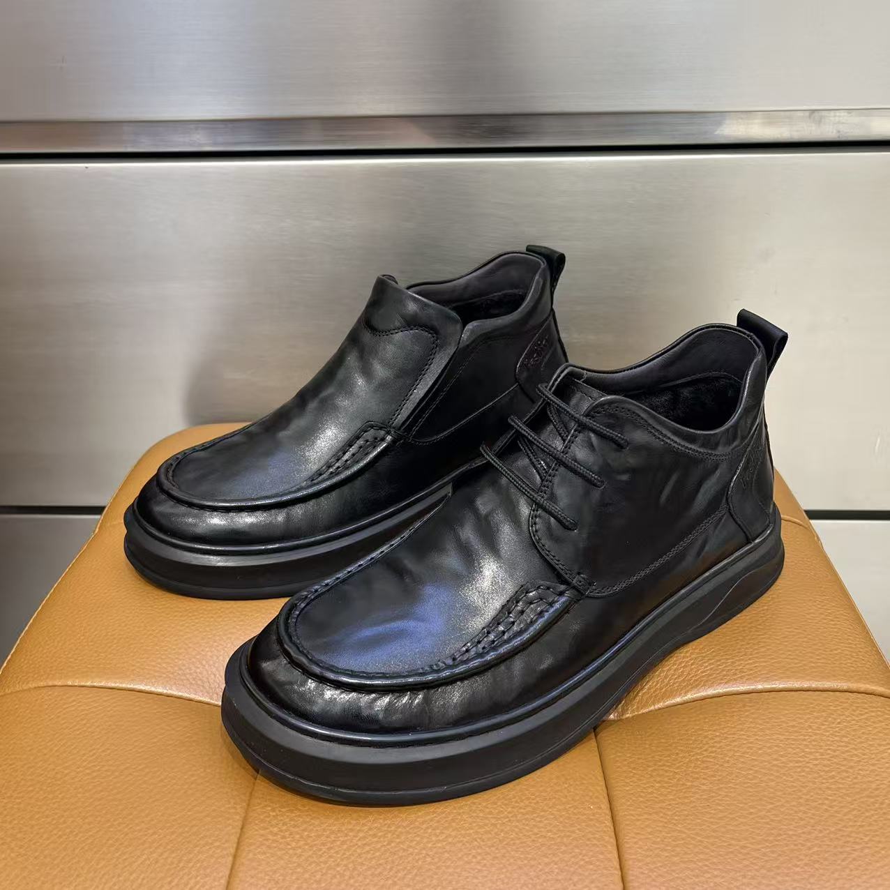 第六感男鞋冬季新款男款牛皮加棉保暖防滑底舒适百搭商务休闲鞋