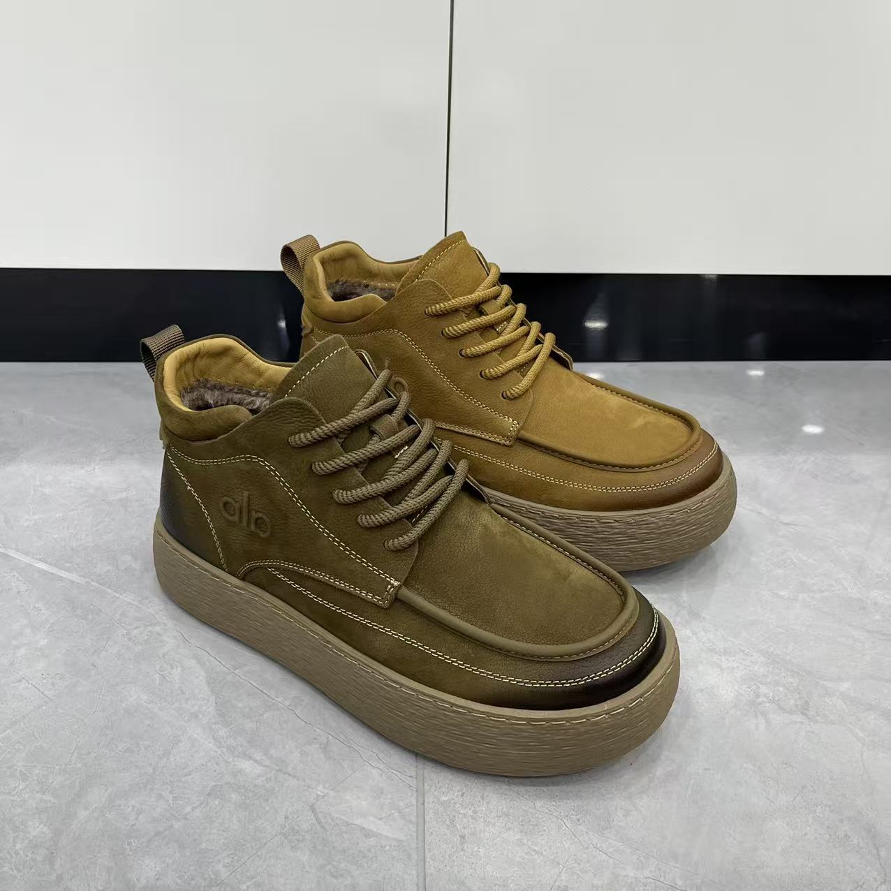 2025冬季新款牛皮系带高帮棉鞋加棉舒适保暖防滑底时尚百搭男鞋