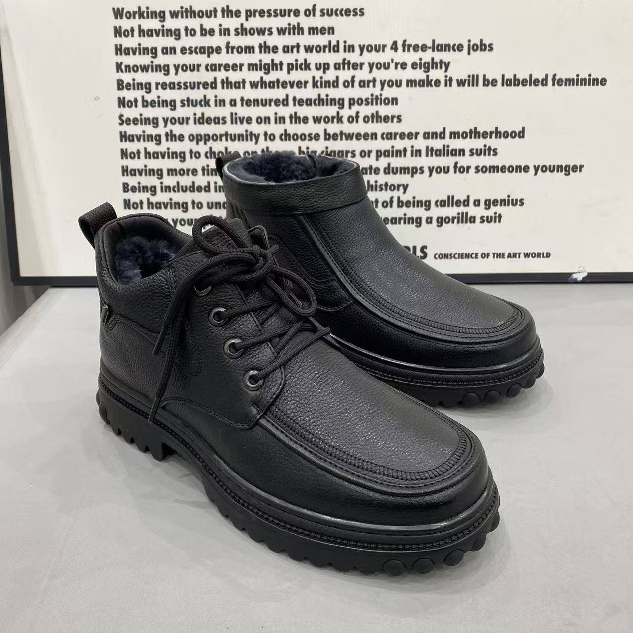 冬季男款纯皮羊毛内里保暖商务皮鞋保暖防滑底舒适百搭男鞋