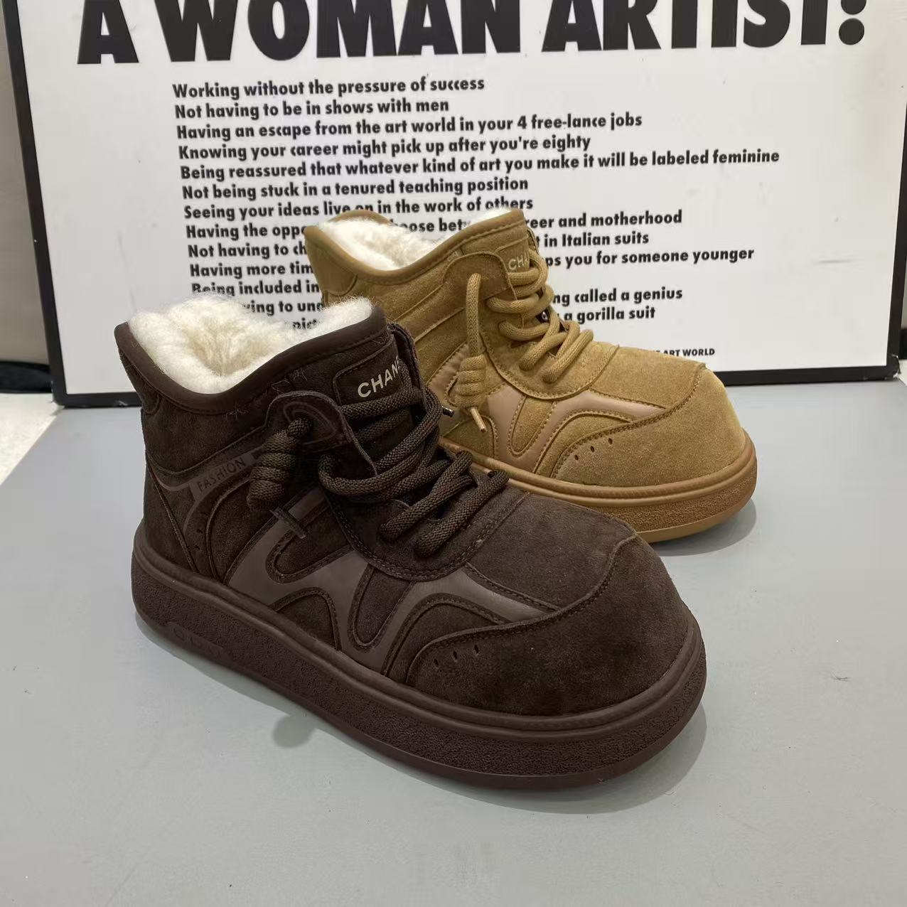 冬季新款女鞋磨砂牛皮加棉保暖雪地靴时尚百搭舒适防滑底高帮鞋