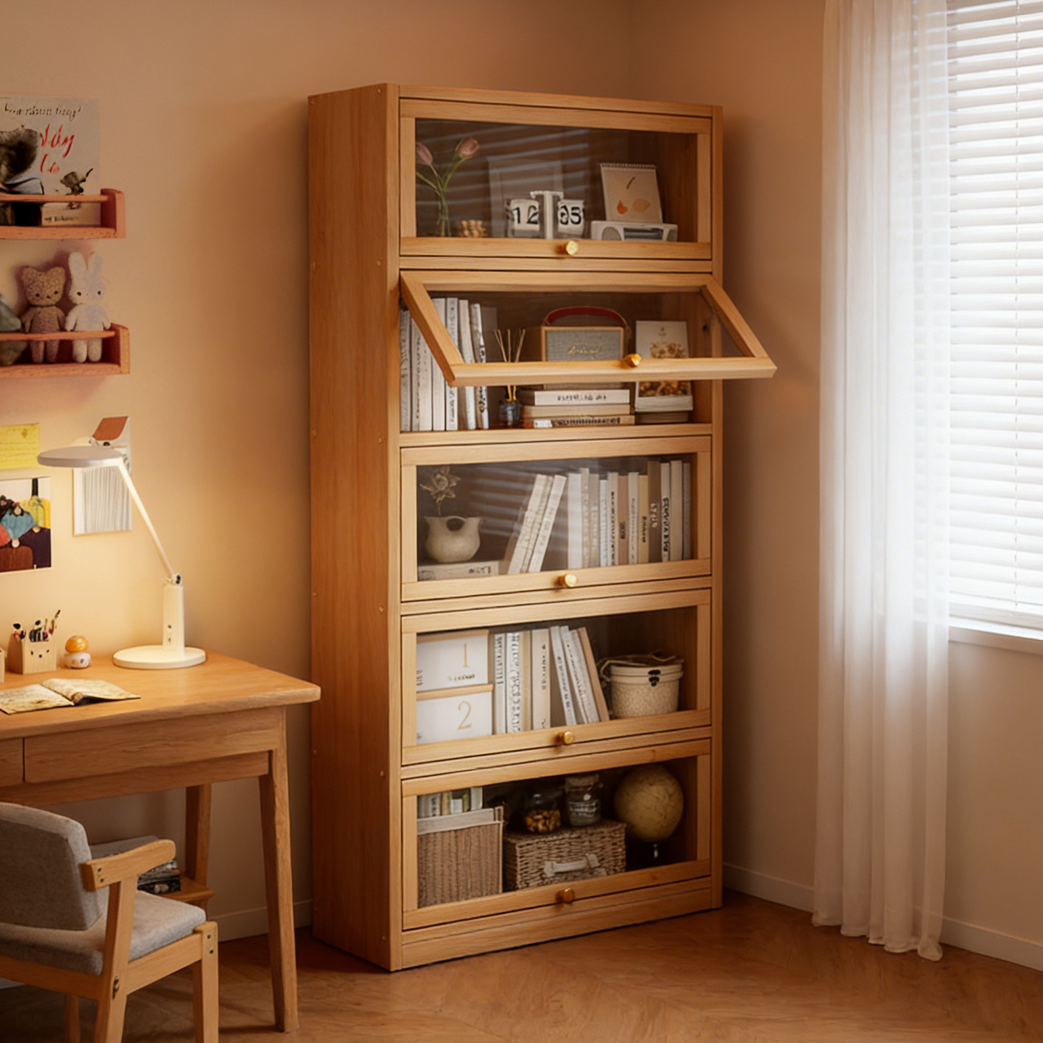 实木书架落地置物架儿童书柜一体靠墙收纳客厅多功能储物柜格子柜