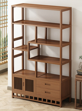 新中式博古架茶架子置物架茶具架茶叶展示柜非实木茶室摆件多宝阁