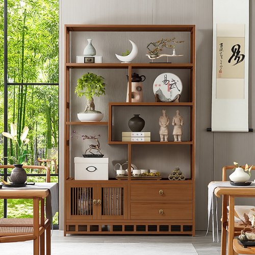 博古架新中式多层楠竹茶室摆件架