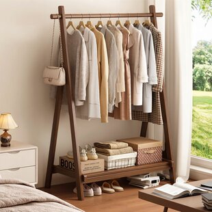 实木落地免安装可折叠衣帽架卧室简约便携挂衣架一杆式晾衣收纳架