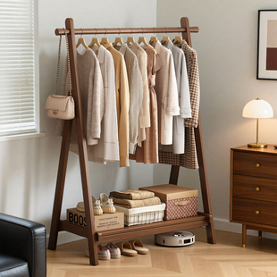实木落地衣帽架卧室客厅挂衣架简约挂衣服架子床尾晚上放衣服神器