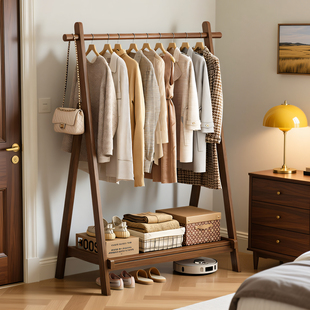 实木落地衣帽架卧室挂衣架简约现代立式次净衣架房间挂衣服的架子