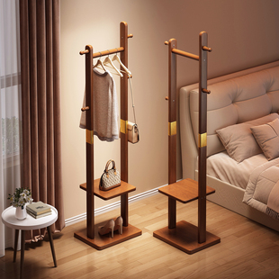 不占空间 房间晚上放衣服神器 挂衣架落地卧室小型实木衣帽架新款