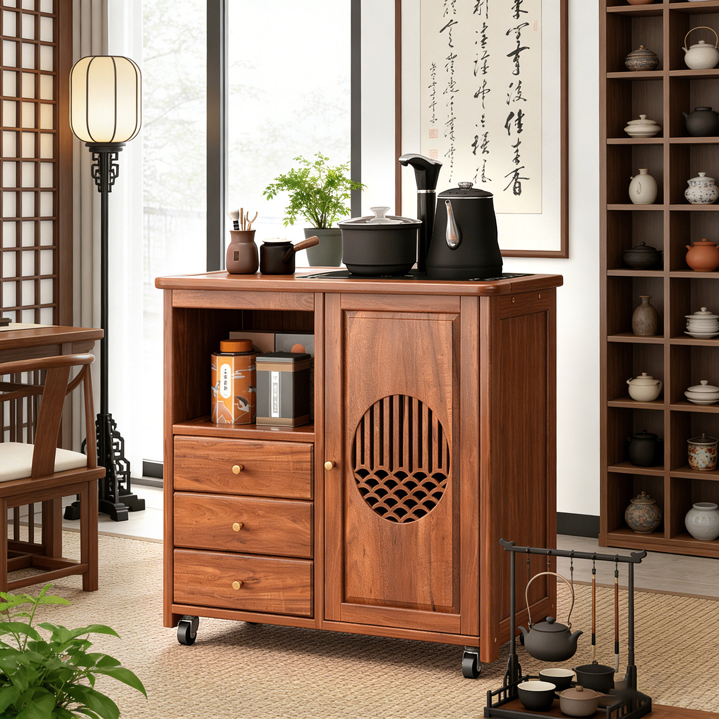中式实木茶几客厅家用茶具茶台一整套移动茶水柜收纳柜茶室抽屉柜,住宅家具,茶几,淘宝优惠券,粉丝福利购,淘宝优惠卷