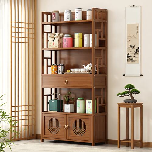 茶室多层博古架收纳展示柜