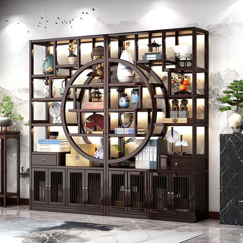 博古架实木新中式多宝格隔断茶叶展示置物架茶室办公室茶具收纳架