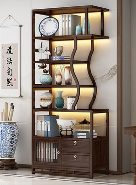 博古架实木新中式置物架多宝阁摆件书柜客厅隔断家用茶叶柜展示柜