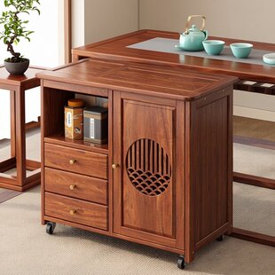 新中式实木茶几移动边几茶具收纳柜大容量储物推车万向轮茶水柜子