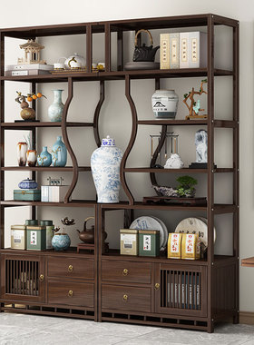 博古架实木新中式多宝阁茶柜置物架茶室茶叶展示架客厅断隔收纳架