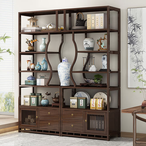 博古架置物架茶柜新中式楠竹