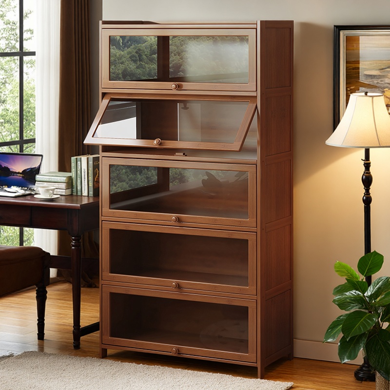 书柜带玻璃柜门靠墙多功能书架子