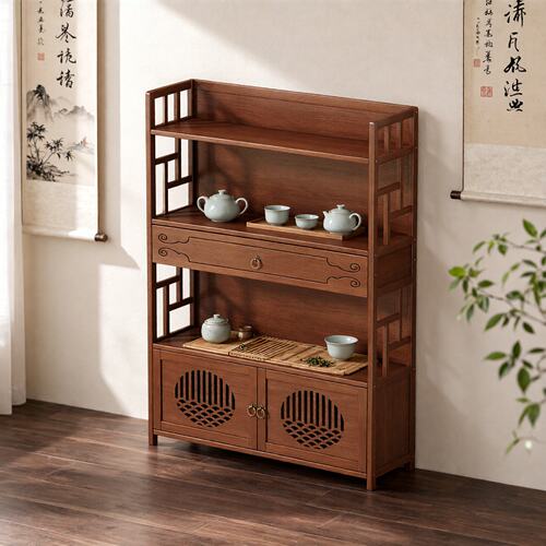 实木茶具收纳架中式博古架茶柜子