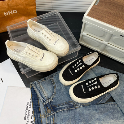 小香风白色帆布鞋女爆款百搭休闲