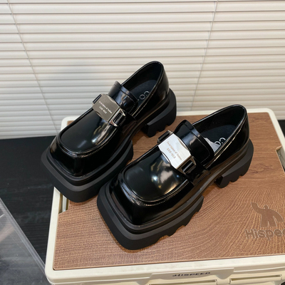 【小依家】欧洲站粗跟方头乐福鞋