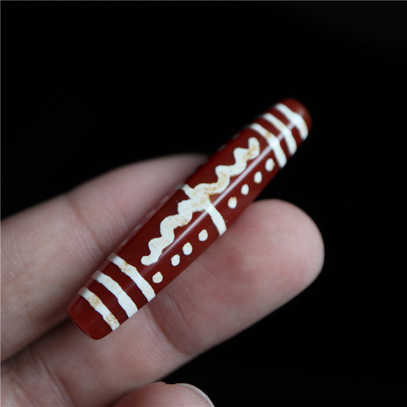 精品喜马拉雅西藏天珠双线红玉髓镶蚀珠diy顶珠手串配饰珠子项链