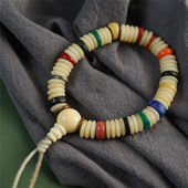 12mm天然素白骨珠设计搭配多宝串多彩手持骨串盘玩单圈藏传牦牛骨