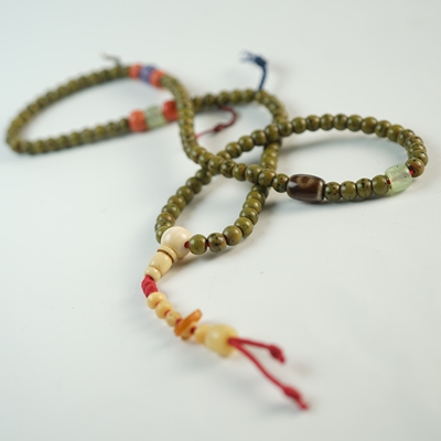 包老少见西藏手工老曲扎手串绿色合成老料器盘捻珠103颗手串精品