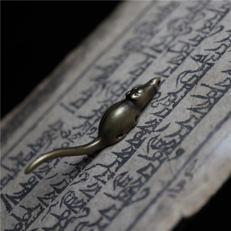 藏式纯铜招财鼠吊坠diy挂坠件文玩菩提手串配饰黄财神手托吐宝鼠