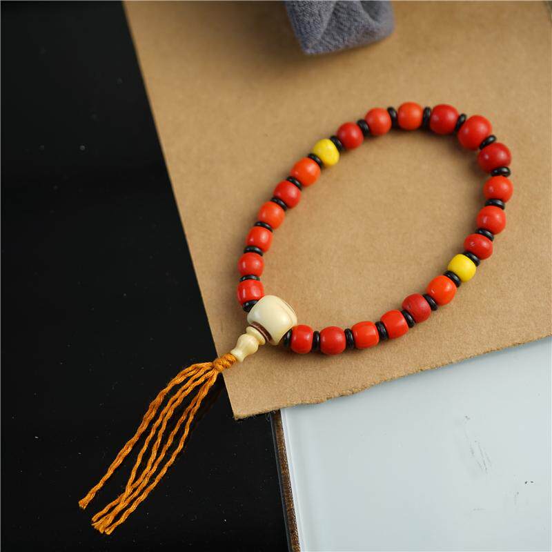 包老西藏传夏尔巴手工红雪巴珠手串老琉璃血巴单圈手串高原一抹红