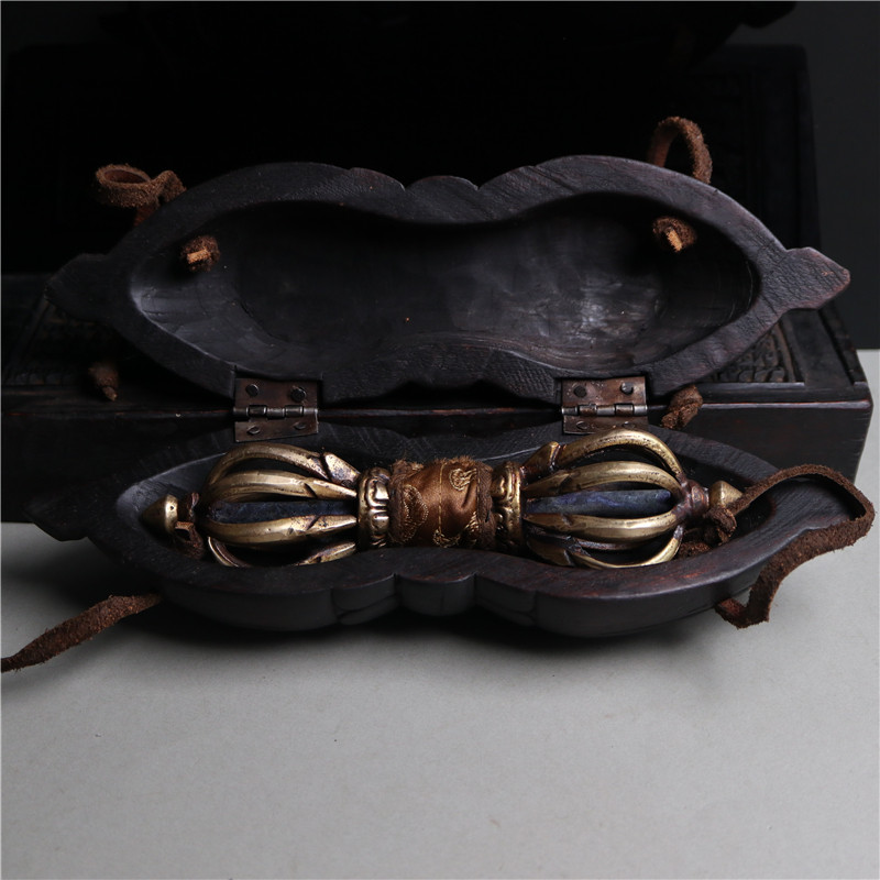 精品西藏尼泊尔手工九股金刚杵手持实修法器降魔杵木盒套藏式铜杵