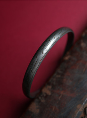 西藏藏民精手工回纹寒铁雕开口手镯锤蒜头圆镯男女手腕戴民族风