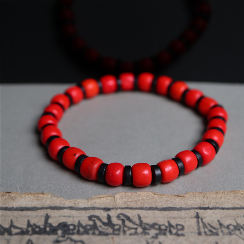 〓包老〓西藏夏尔巴人手工血巴珠藏式老雪巴红琉璃珠手串清代老串