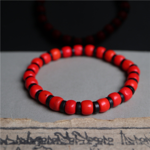 老雪巴红琉璃珠手串清代老串 西藏夏尔巴人手工血巴珠藏式 包老