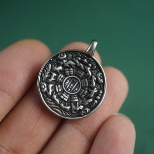 西藏手工利玛铜小九宫八卦牌护身吊坠包挂腰挂藏式天铁九宫牌项坠