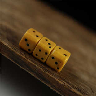 纯手工打磨7mm老黄料吉祥骰子配珠腰珠顶珠藏式黄料器文玩配饰