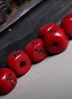 经典藏式手串配饰件西藏特色手工红色料器色子散配珠红料骰子腰珠