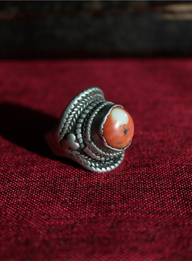 〓老〓保真包老西藏老马鞍型戒指面尾戒民族风老藏式满工戒指