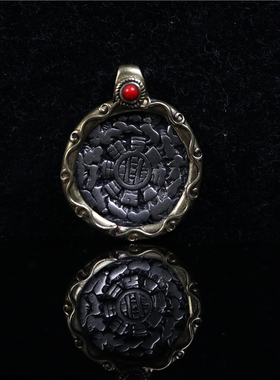 西藏白利玛铜迷你小九宫八卦牌吊坠藏式随身佛牌腰挂包挂坠项坠饰
