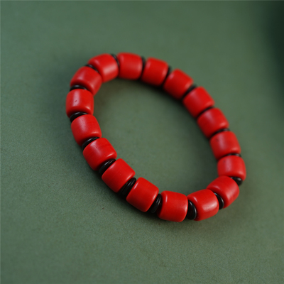 包老精品少见西藏传夏尔巴手工雪巴琉璃珠手串直桶珠型老血巴珠串