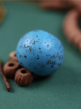 19mm包老清代天蓝色老琉璃珠文玩佛珠手串配珠散珠搅胎琉璃满风化