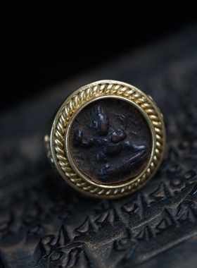 精品包镶西藏天铁托甲金刚手菩萨合金铜戒指戒托男士戒指