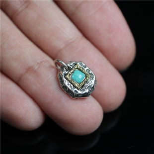 手工藏银镶嵌绿松石项链吊坠挂件文玩手串侧挂卡子配饰佛珠小元素