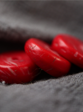 包老清代牛雪红色老琉璃片珠diy百搭文玩隔片隔珠药片型散珠14mm