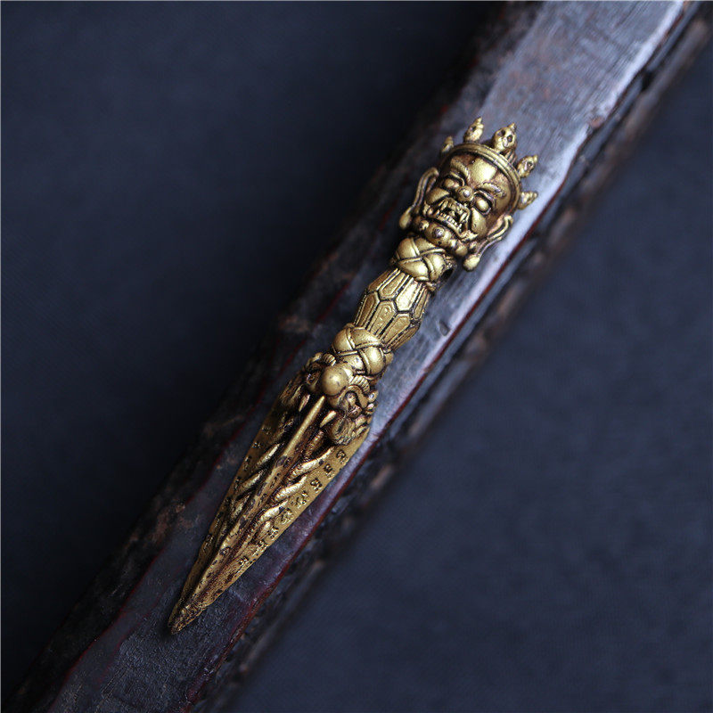 西藏精工鎏金马头明王金刚降魔杵复刻护身吊坠錾刻精美收藏力度好