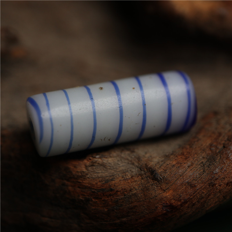 包老清代精品蓝白双色搅胎琉璃配珠文玩手串隔珠散珠西藏星月顶珠