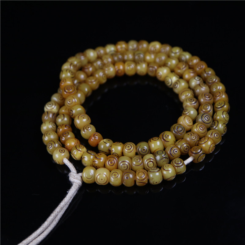 8mm酥润牦牛骨佛珠108藏式灵骨串雕刻咒点回纹骨珠手串文玩盘珠子