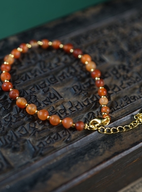 包老西藏传5mm千年红玉髓玛瑙珠单圈手链原创设计腕饰手围15cm