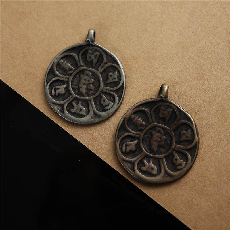 西藏式六字真言大明咒护身佛牌吊坠腰挂包挂纯铜款特色藏饰真言牌